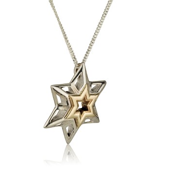 Star of David  Necklace Silver and Gold Rising  