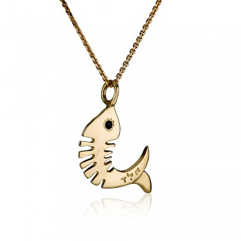 Evil eye Fish Necklace 14K Gold and Garnet  Prophet Jonah