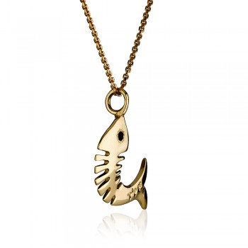 Evil eye Fish Necklace 14K Gold and Garnet  Prophet Jonah