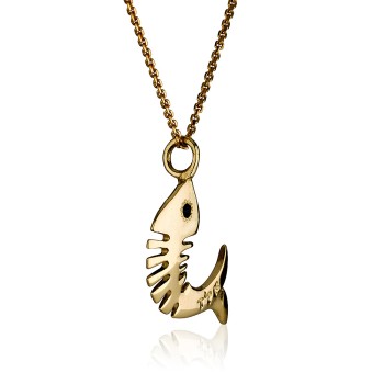 Evil eye Fish Necklace 14K Gold and Garnet  Prophet Jonah