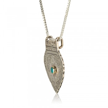 A Jewish Holiness of the Ari Amulet with Gold-Framed Turquoise Stone