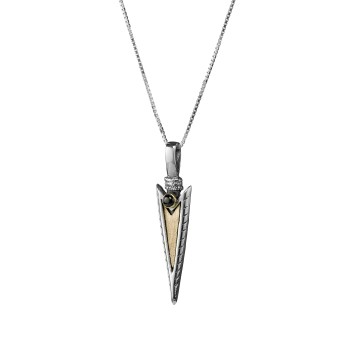 Sword pendant - For love and relations  Silver and 14K Gold with Onyx ‘I Love You’ Necklace