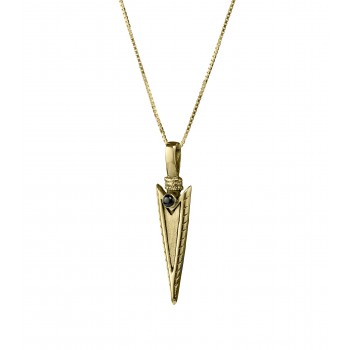 14K Gold with Onyx Spearhead jewish Necklace Sword pendant