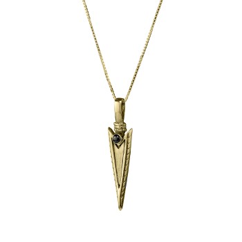 14K Gold with Onyx Spearhead jewish Necklace Sword pendant