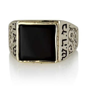 Health and Marriage - Gold 14K, Silver 925, Onyx flat 10x10 mm