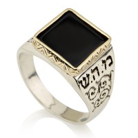 Health and Marriage - Gold 14K, Silver 925, Onyx flat 10x10 mm
